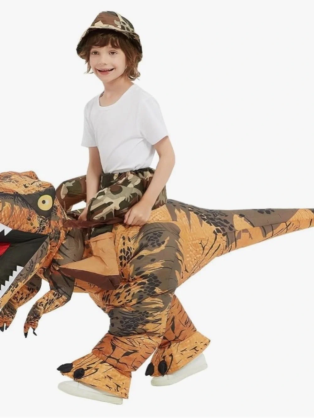 Goosh 48” Kids Medium Brown&Orange Inflatable Dinosaur Ride-On Costume